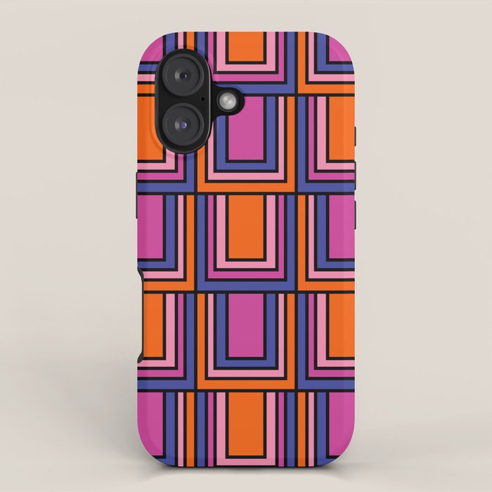 Colorful Retro Geometric Mod Portes Pattern Blue Orange Pink Magenta iPhone Case Gallery Image 1
