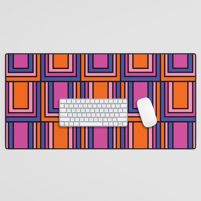 Colorful Retro Geometric Mod Portes Pattern Blue Orange Pink Magenta Desk Mat Gallery Image 1
