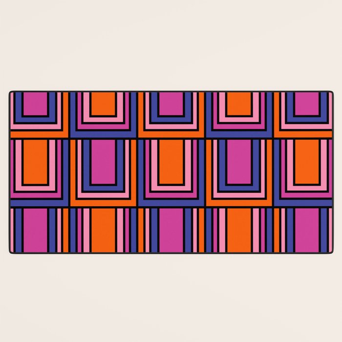 Colorful Retro Geometric Mod Portes Pattern Blue Orange Pink Magenta Desk Mat Gallery Image 3