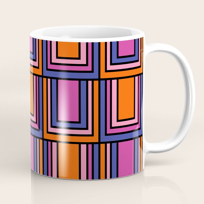 Colorful Retro Geometric Mod Portes Pattern Blue Orange Pink Magenta Coffee Mug Gallery Image 1