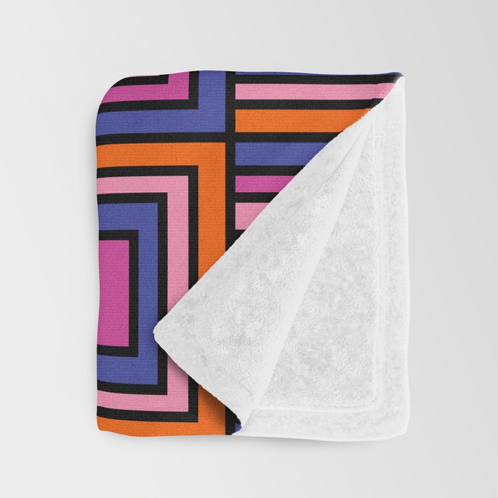Colorful Retro Geometric Mod Portes Pattern Blue Orange Pink Magenta Throw Blanket Gallery Image 3