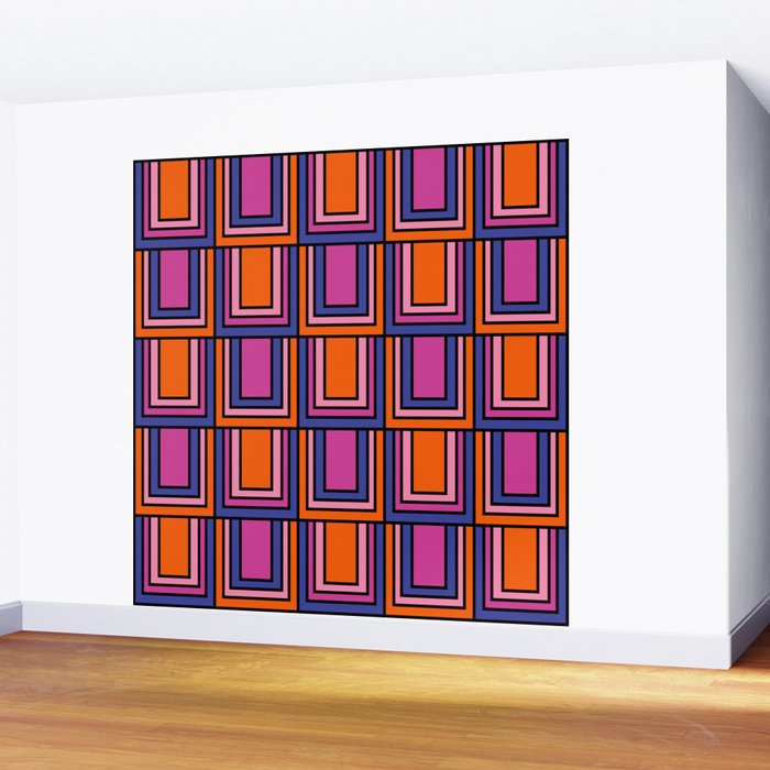 Colorful Retro Geometric Mod Portes Pattern Blue Orange Pink Magenta Wall Mural Gallery Image 2