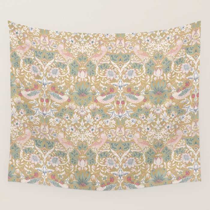 William Morris Strawberry Thief Gold Vintage Pattern Wall Tapestry Gallery Image 4