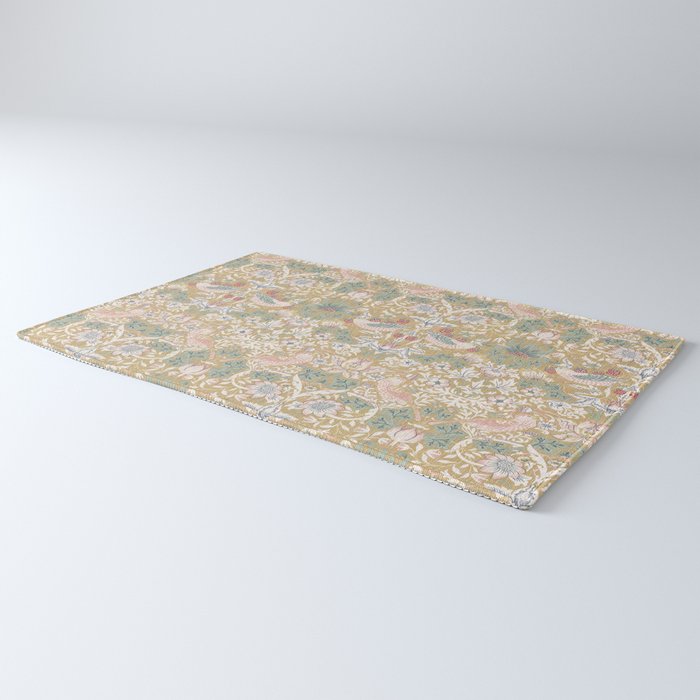 William Morris Strawberry Thief Gold Vintage Pattern Rug Gallery Image 3