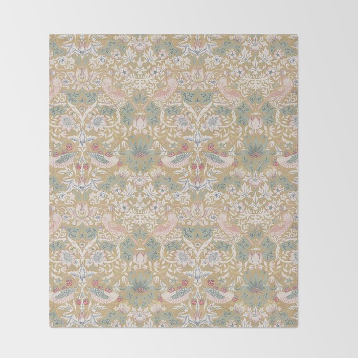 William Morris Strawberry Thief Gold Vintage Pattern Throw Blanket Gallery Image 2