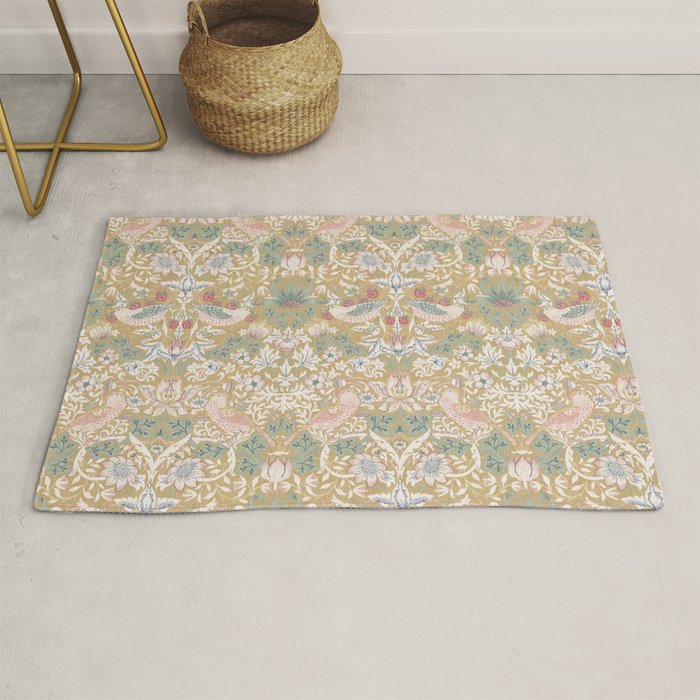 William Morris Strawberry Thief Gold Vintage Pattern Rug Gallery Image 1