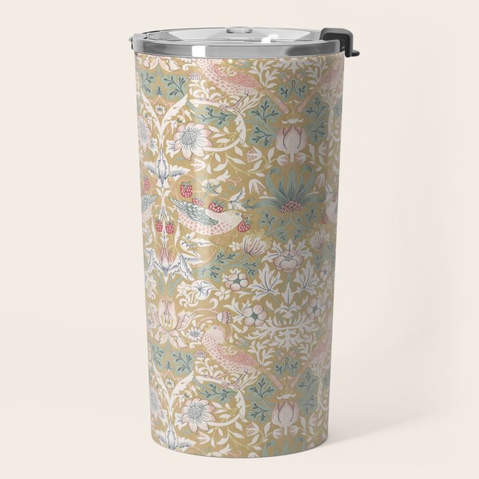 William Morris Strawberry Thief Gold Vintage Pattern Travel Mug Gallery Image 2