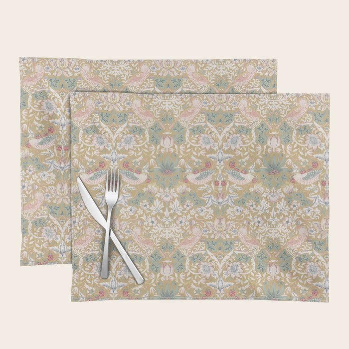 William Morris Strawberry Thief Gold Vintage Pattern Placemat Gallery Image 1