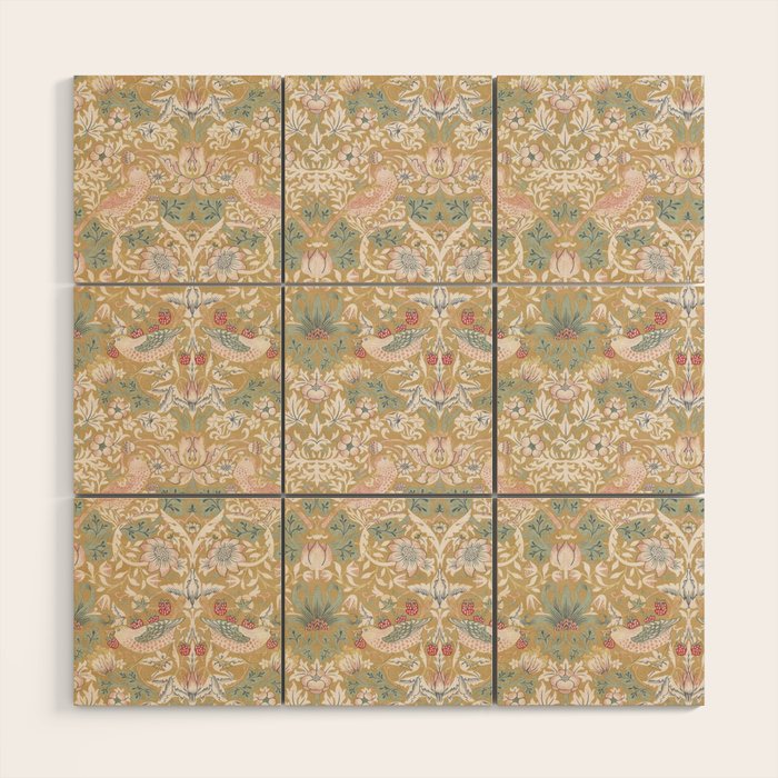 William Morris Strawberry Thief Gold Vintage Pattern Wood Wall Art Gallery Image 1