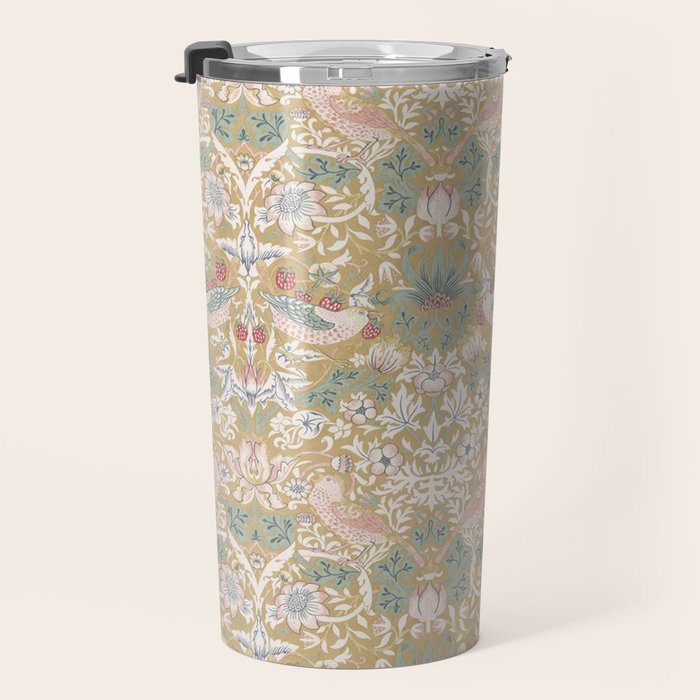 William Morris Strawberry Thief Gold Vintage Pattern Travel Mug Gallery Image 3