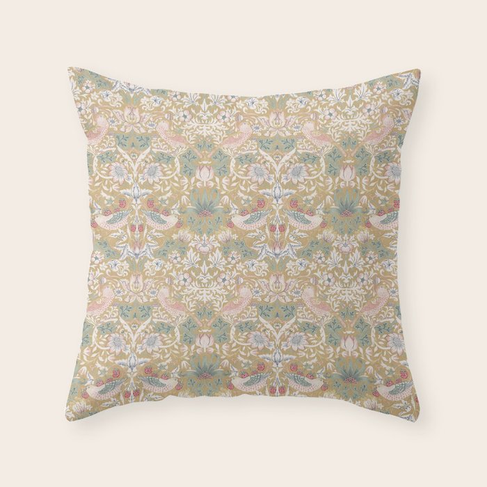 William Morris Strawberry Thief Gold Vintage Pattern Throw Pillow Gallery Image 6