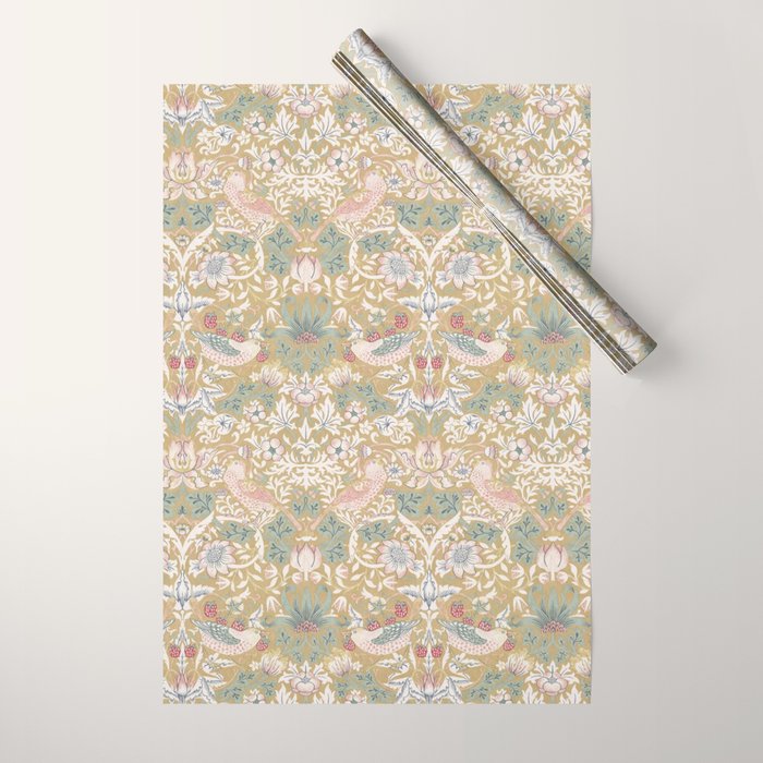 William Morris Strawberry Thief Gold Vintage Pattern Wrapping Paper Gallery Image 1