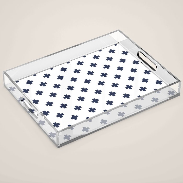 Navy Blue Swiss Cross Pattern Acrylic Tray Gallery Image 1