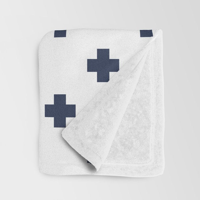 Navy Blue Swiss Cross Pattern Throw Blanket Gallery Image 3