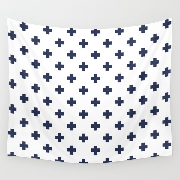 Navy Blue Swiss Cross Pattern Wall Tapestry Gallery Image 4