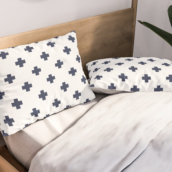 Navy Blue Swiss Cross Pattern Pillow Sham Gallery Image 2
