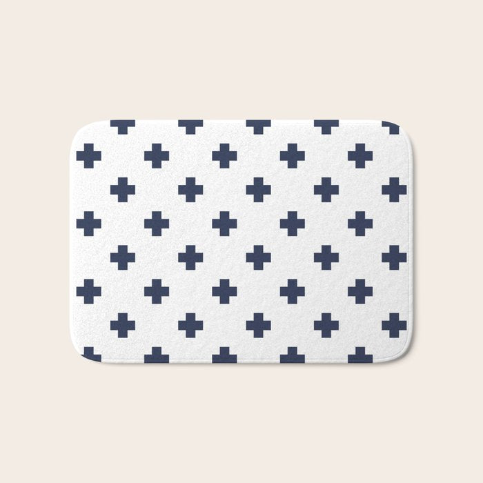 Navy Blue Swiss Cross Pattern Bath Mat Gallery Image 1