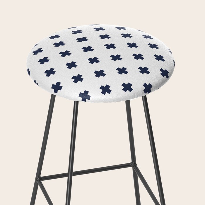 Navy Blue Swiss Cross Pattern Stool Gallery Image 2