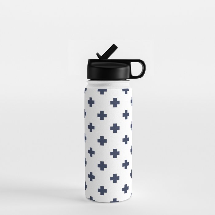 Navy Blue Swiss Cross Pattern Water Bottle Gallery Image 1