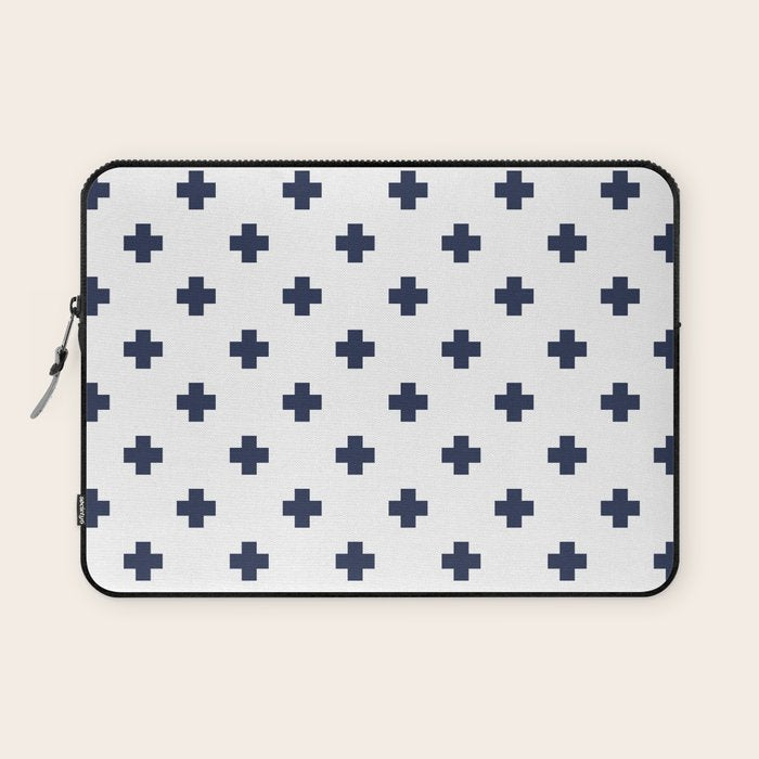 Navy Blue Swiss Cross Pattern Laptop Sleeve Gallery Image 1