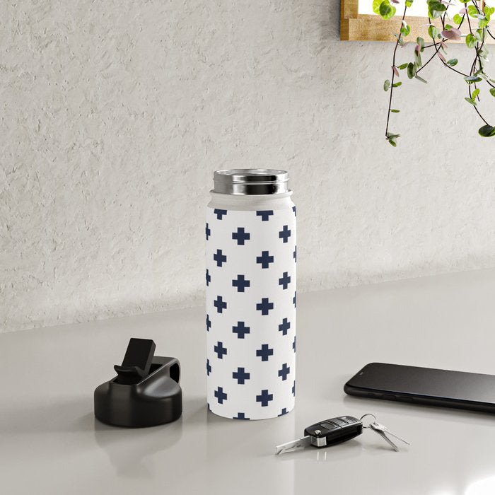 Navy Blue Swiss Cross Pattern Water Bottle Gallery Image 4