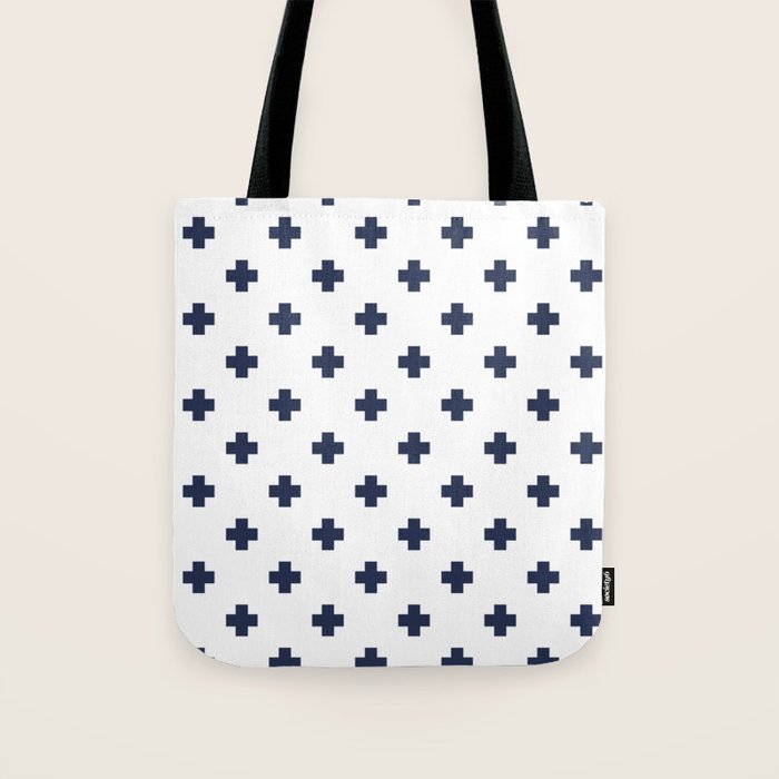 Navy Blue Swiss Cross Pattern Tote Bag Gallery Image 1