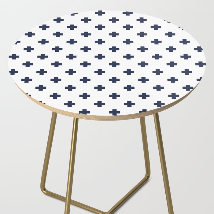Navy Blue Swiss Cross Pattern Side Table Gallery Image 2