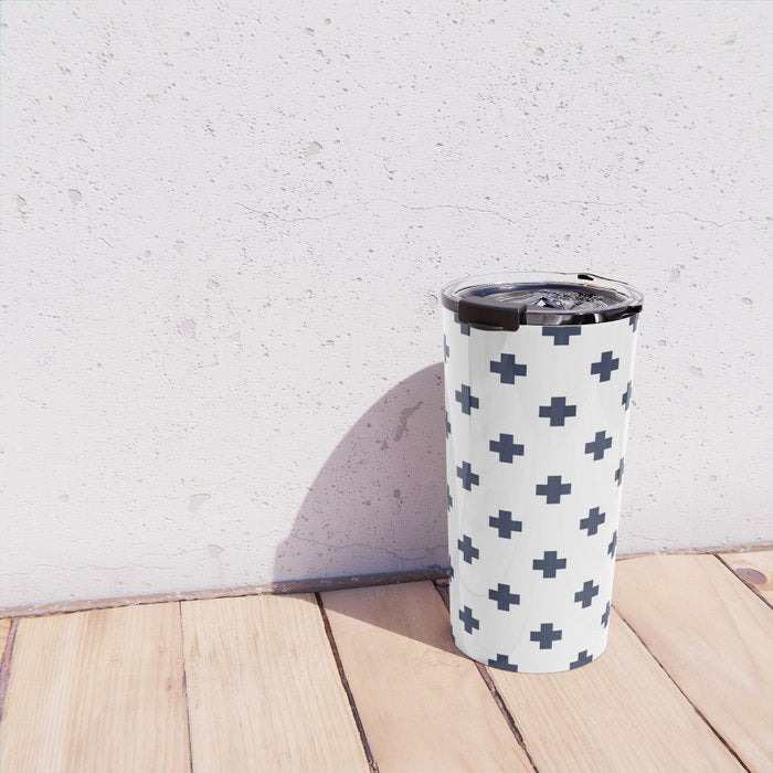 Navy Blue Swiss Cross Pattern Travel Mug Gallery Image 4