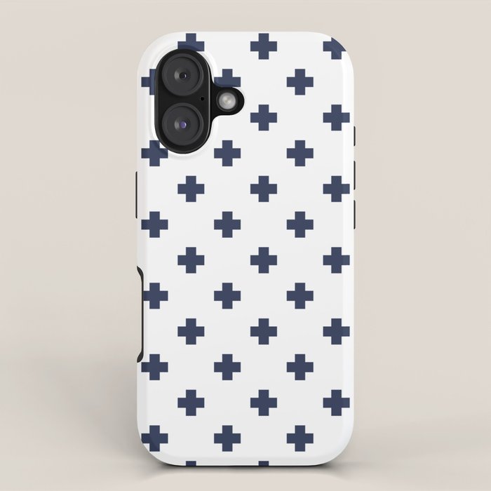 Navy Blue Swiss Cross Pattern iPhone Case Gallery Image 1