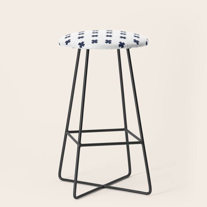 Navy Blue Swiss Cross Pattern Stool Gallery Image 1