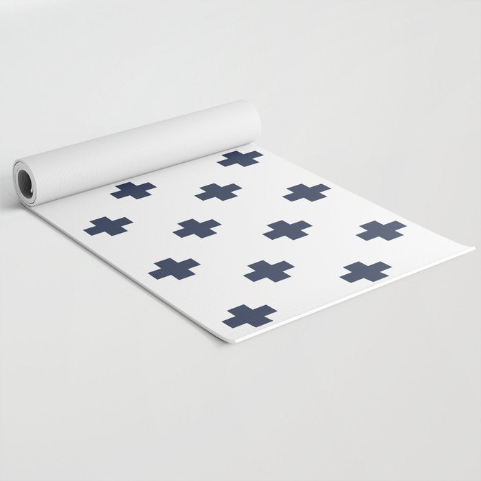 Navy Blue Swiss Cross Pattern Yoga Mat Gallery Image 2