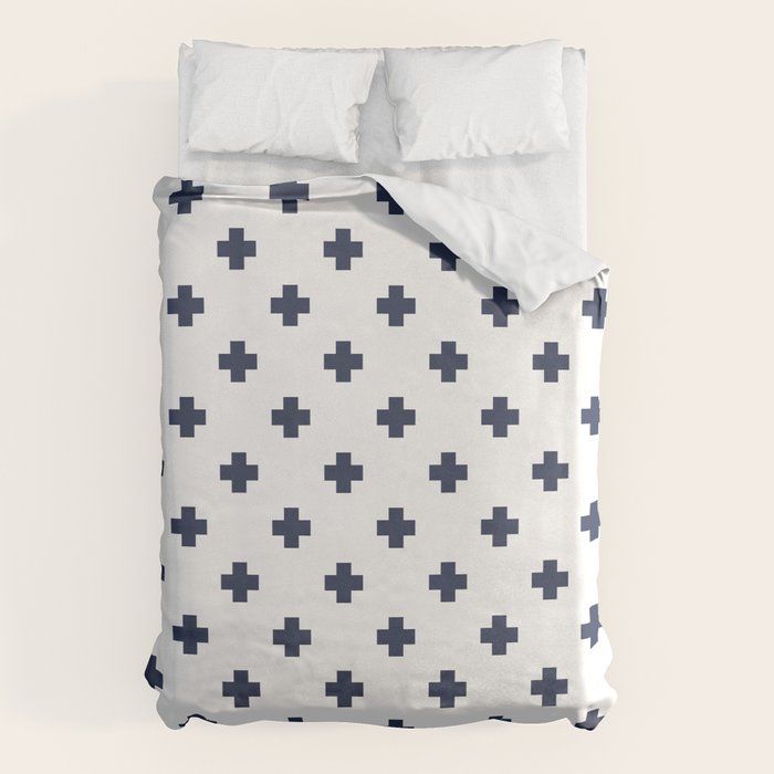Navy Blue Swiss Cross Pattern Duvet Cover Gallery Image 1