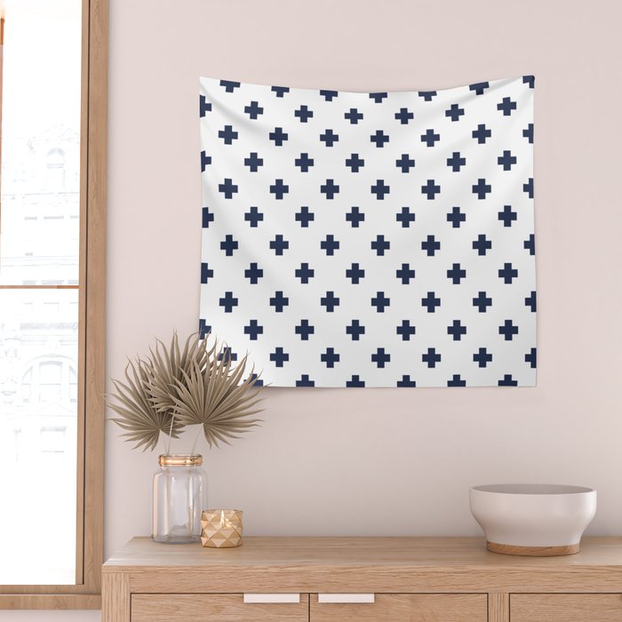 Navy Blue Swiss Cross Pattern Wall Tapestry Gallery Image 2