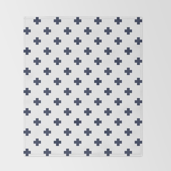 Navy Blue Swiss Cross Pattern Throw Blanket Gallery Image 2