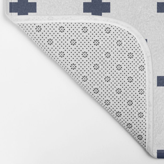 Navy Blue Swiss Cross Pattern Bath Mat Gallery Image 2