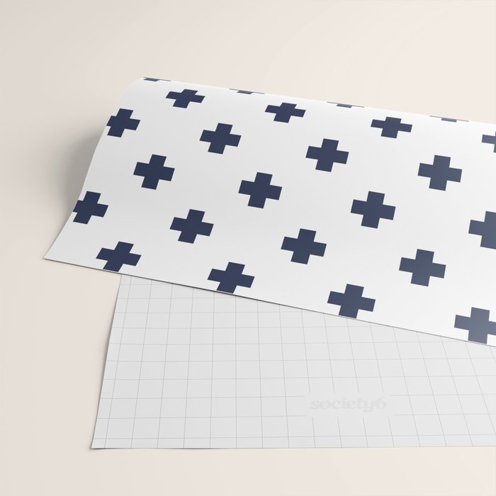 Navy Blue Swiss Cross Pattern Wrapping Paper Gallery Image 2