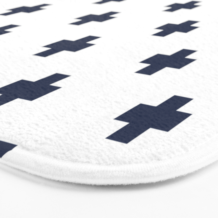 Navy Blue Swiss Cross Pattern Bath Mat Gallery Image 3