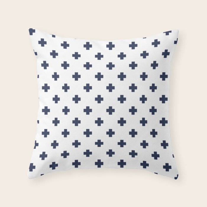 Navy Blue Swiss Cross Pattern Throw Pillow Gallery Image 1
