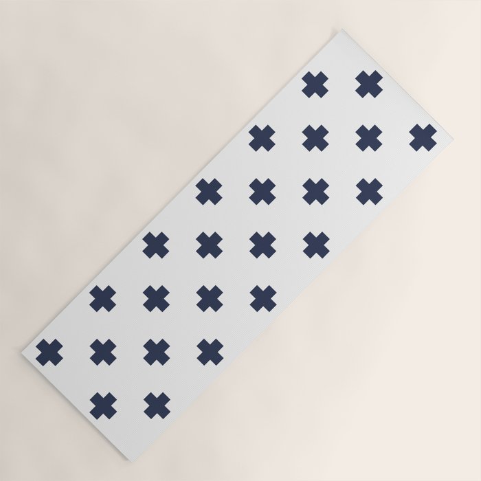 Navy Blue Swiss Cross Pattern Yoga Mat Gallery Image 1