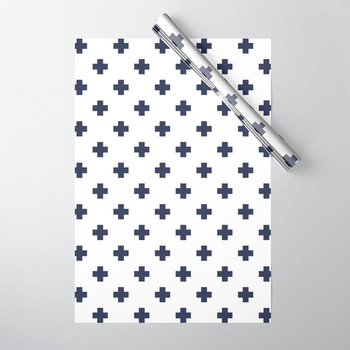 Navy Blue Swiss Cross Pattern Wrapping Paper Gallery Image 1