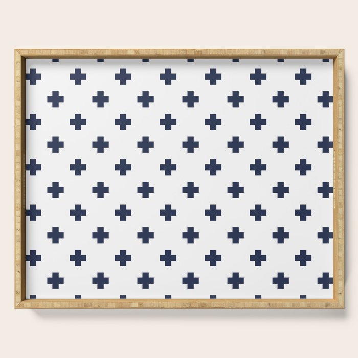 Navy Blue Swiss Cross Pattern Serving Tray Gallery Image 1