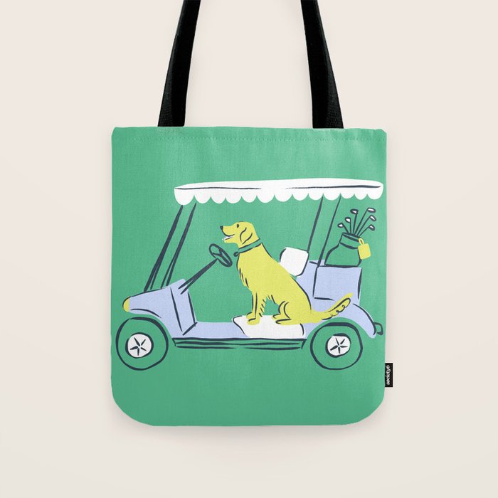 Golf Cart Golden Retriever Tote Bag Gallery Image 1