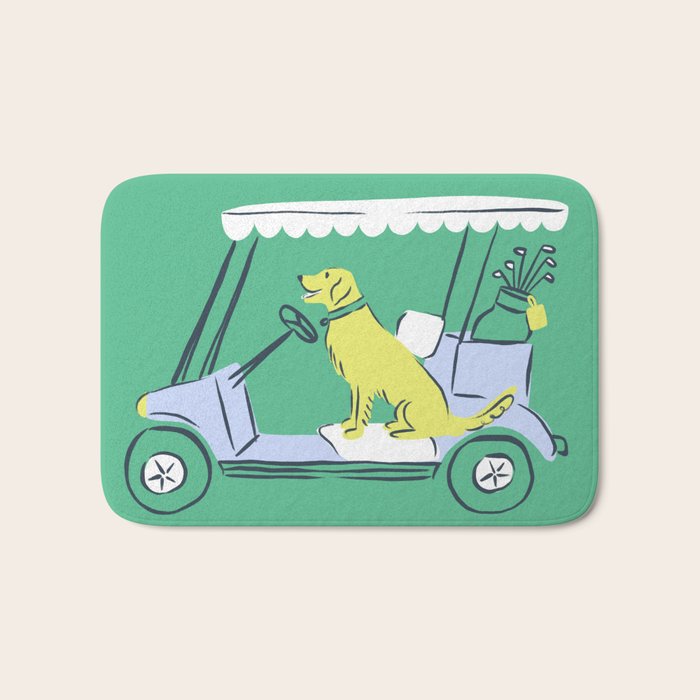 Golf Cart Golden Retriever Bath Mat Gallery Image 1