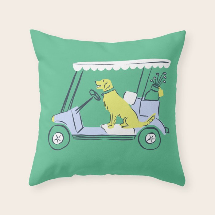 Golf Cart Golden Retriever Throw Pillow Gallery Image 6