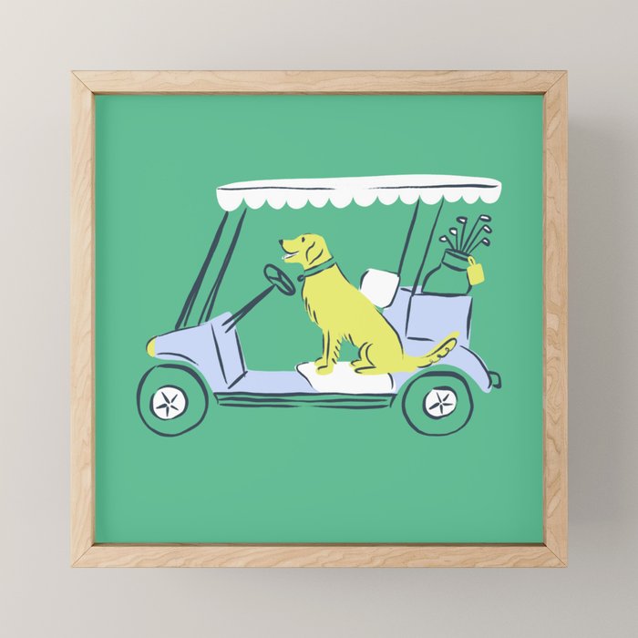Golf Cart Golden Retriever Mini Art Print Gallery Image 1