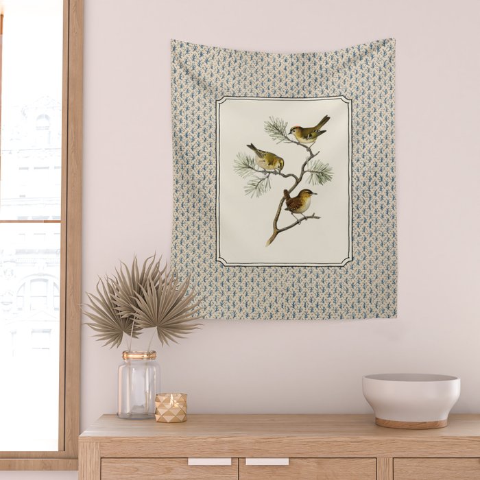 Three Wrens on a Branch Wall Tapestry Gallery Image 2