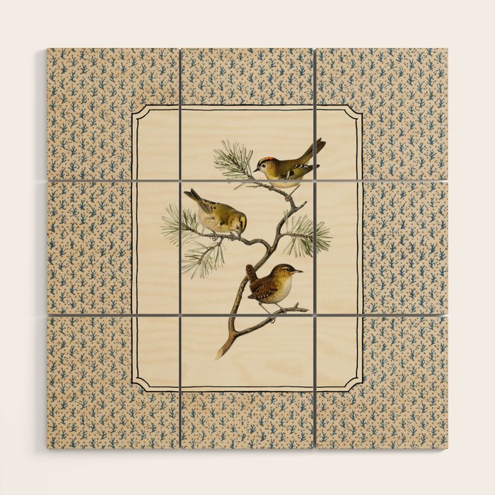 Three Wrens on a Branch Wood Wall Art Gallery Image 1