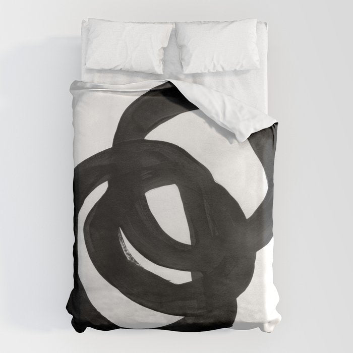 Black & White Minimalist Ink Tribal Mid Century Pattern Dark Painting Pattern Duvet Cover Gallery Image 6
