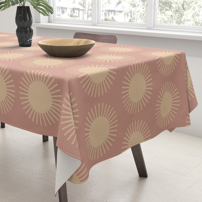 Boho Summer Sun Pattern XV Neutral Pastel Pink Tablecloth Gallery Image 3