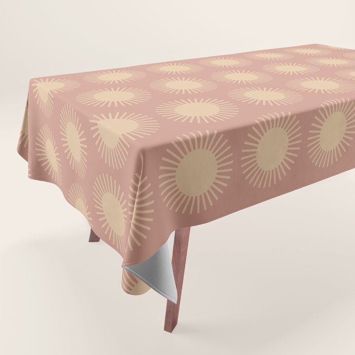 Boho Summer Sun Pattern XV Neutral Pastel Pink Tablecloth Gallery Image 1